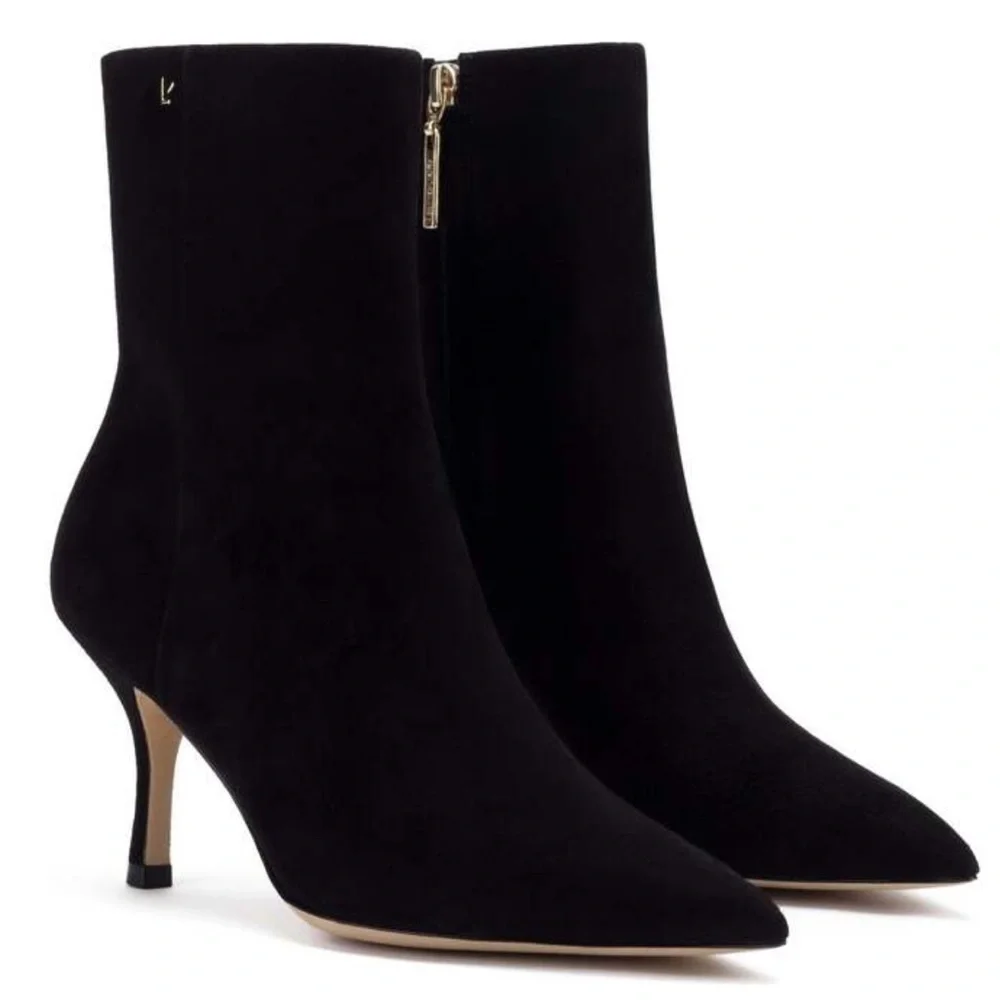 Larroude Black Suede Pointed-Toe Ankle Boots